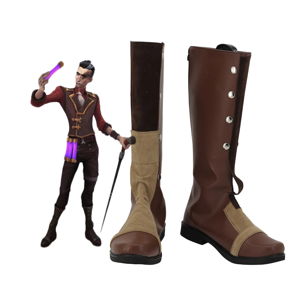 LOL Arcane Silco Cosplay Boots Brown Shoes