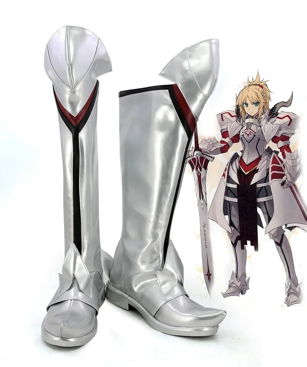 Fate Apocrypha Mordred Cosplay Boots Silver Shoes