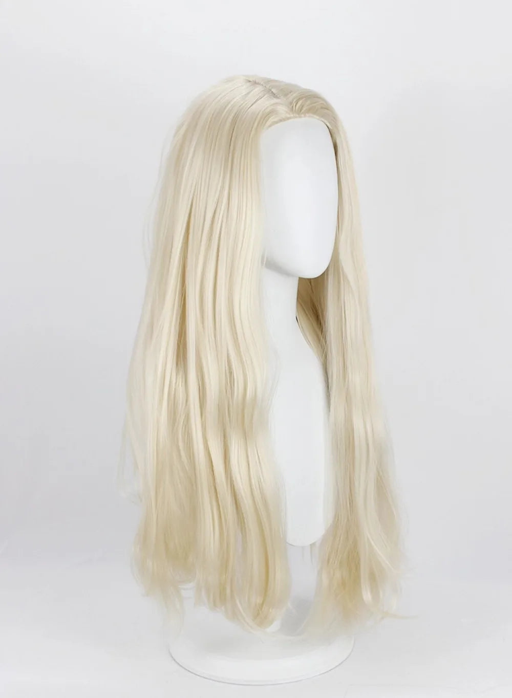 Perruque de cosplay Lucius Malfoy, blonde, longue et ondulée, beige 