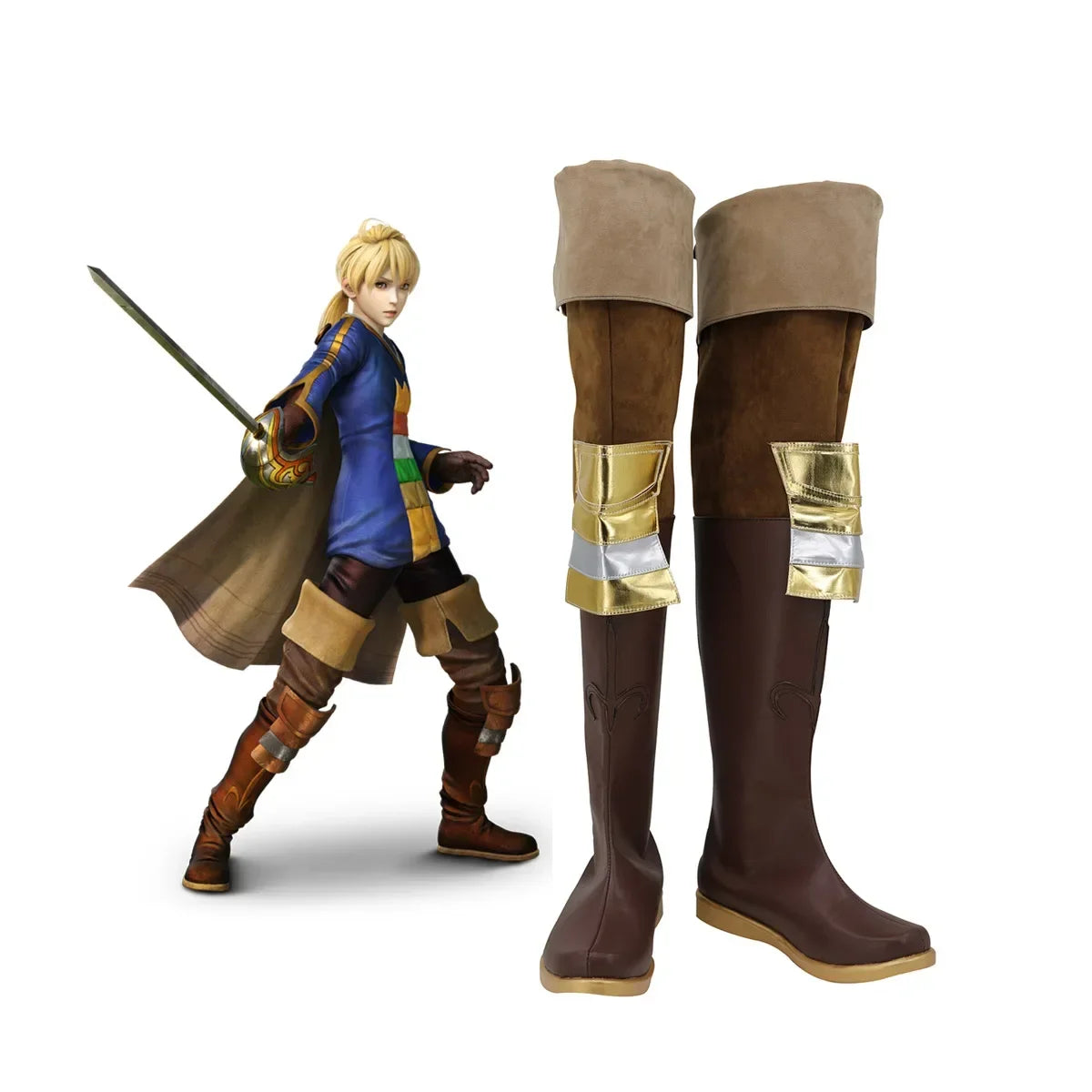 Dissidia Final Fantasy Ramza Lexentale Cosplay Shoes Long Boots