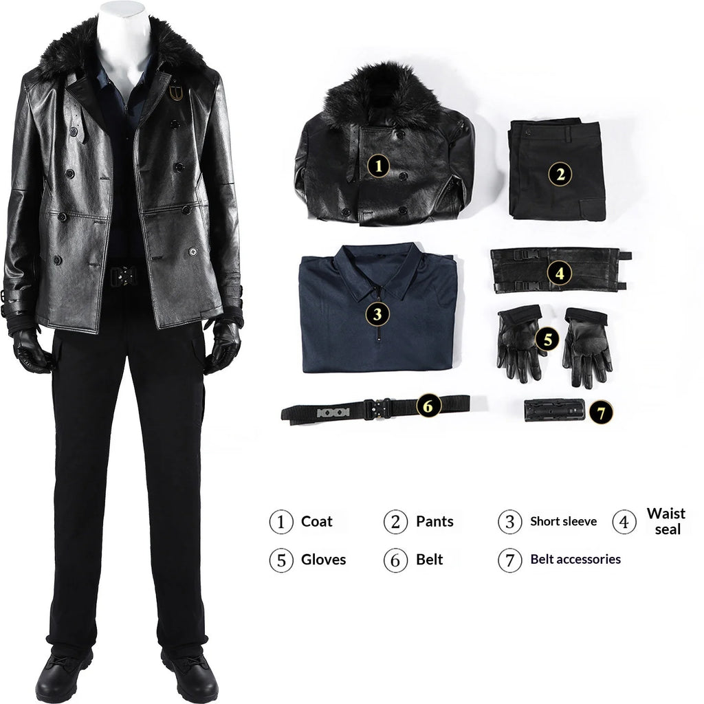 Resident Evil Biohazard Leon Kennedy Cosplay Costume Leather Jacket & Pants Full Set