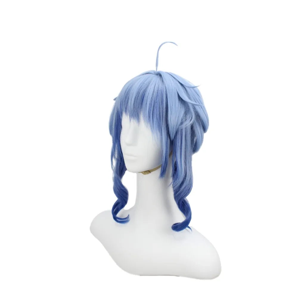 Perruque de cosplay Ganyu de Genshin Impact, festival Haideng, fleurs de prunier, cheveux dégradés bleu et noir 