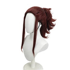 Perruque cosplay Akali de League of Legends, cheveux rouge vin, queue de cheval plaquée. 