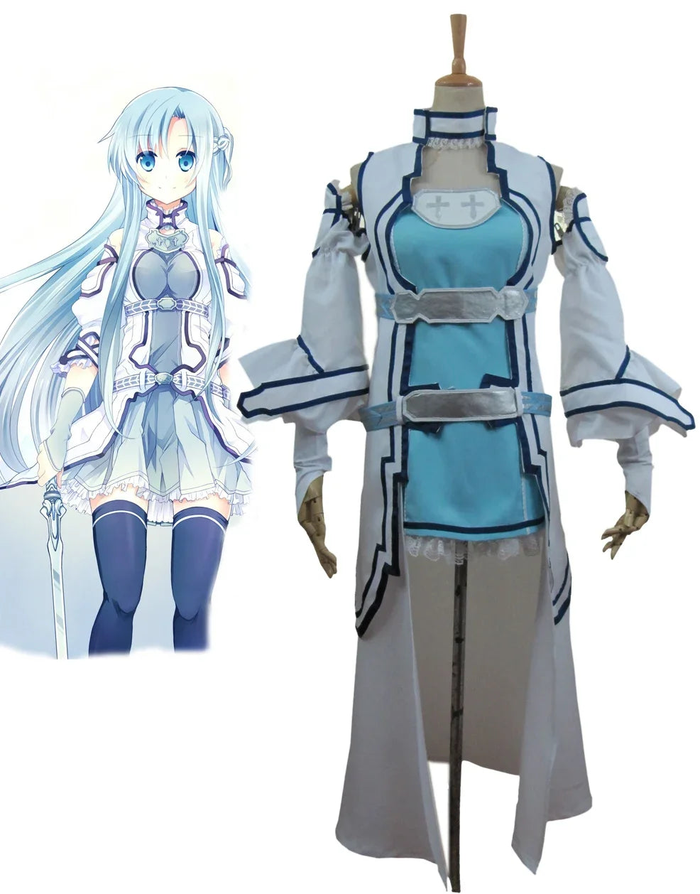Sword Art Online ALO Yuki Asuna Cosplay Costume Blue Dress