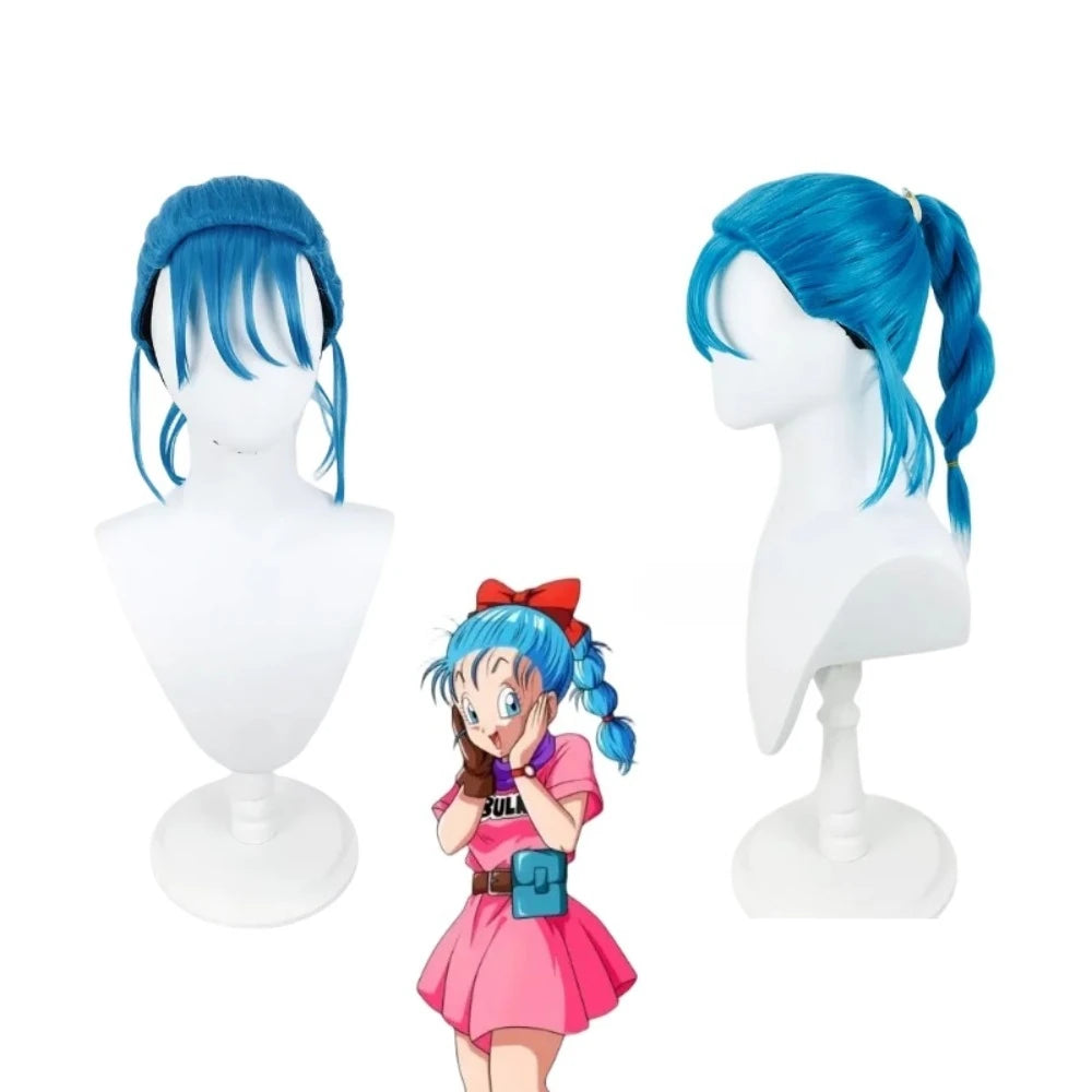 Perruque cosplay Dragon Ball Bulma Briefs, cheveux bleu turquoise en queue de cheval haute 
