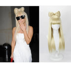 Perruque blonde lisse et longue de Lady Gaga avec nœud, accessoire de cosplay classique pour soirées. 