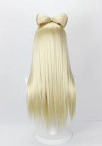 Perruque blonde lisse et longue de Lady Gaga avec nœud, accessoire de cosplay classique pour soirées. 