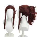 Perruque cosplay Akali de League of Legends, cheveux rouge vin, queue de cheval plaquée. 