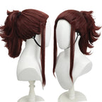Perruque cosplay Akali de League of Legends, cheveux rouge vin, queue de cheval plaquée. 