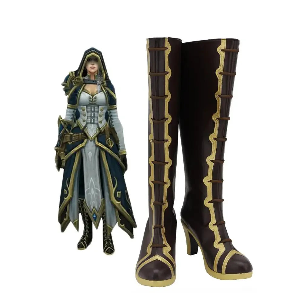 Game WOW Jaina Proudmoore Cosplay Boots Brown Shoes
