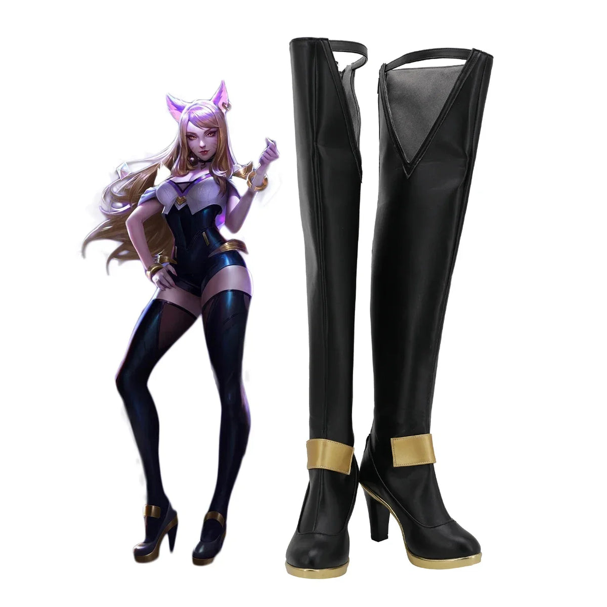 LOL KDA Ahri Over-Knee Cosplay Boots High Heel Black Shoes