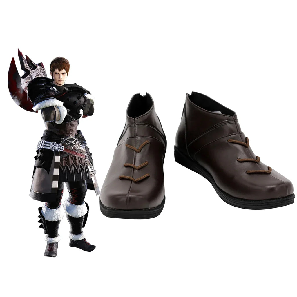 Final Fantasy XIV Ardbert Cosplay Boots Brown Shoes