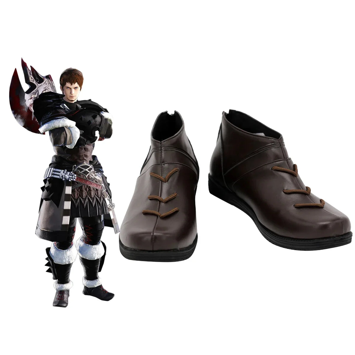 Final Fantasy XIV Ardbert Cosplay Boots Brown Shoes