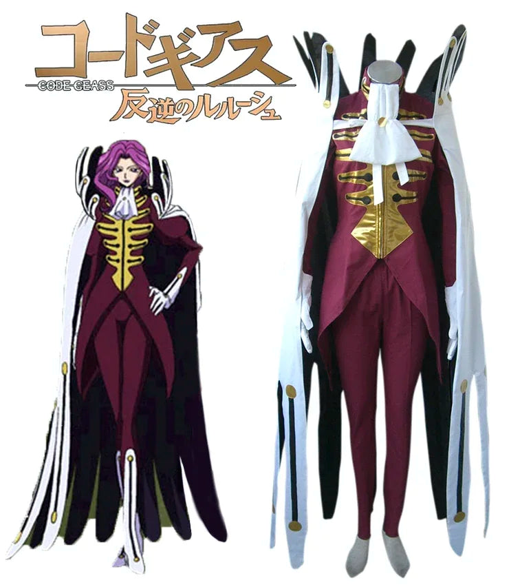 Cosplay uniform costume with burgundy coat, gold trim, white gloves, and arm guards