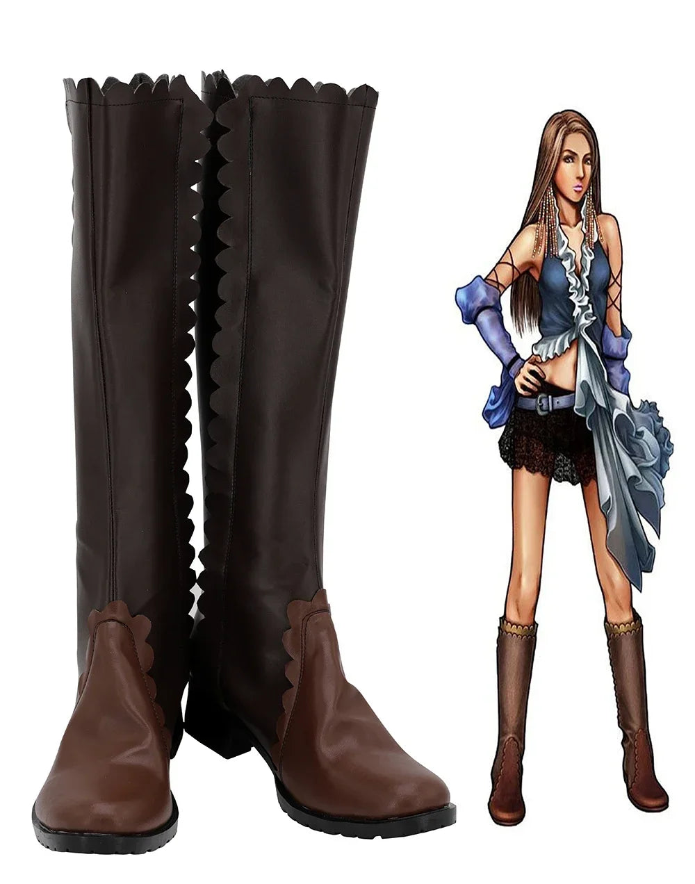 Final Fantasy 10 Lenne Cosplay Boots Brown Shoes