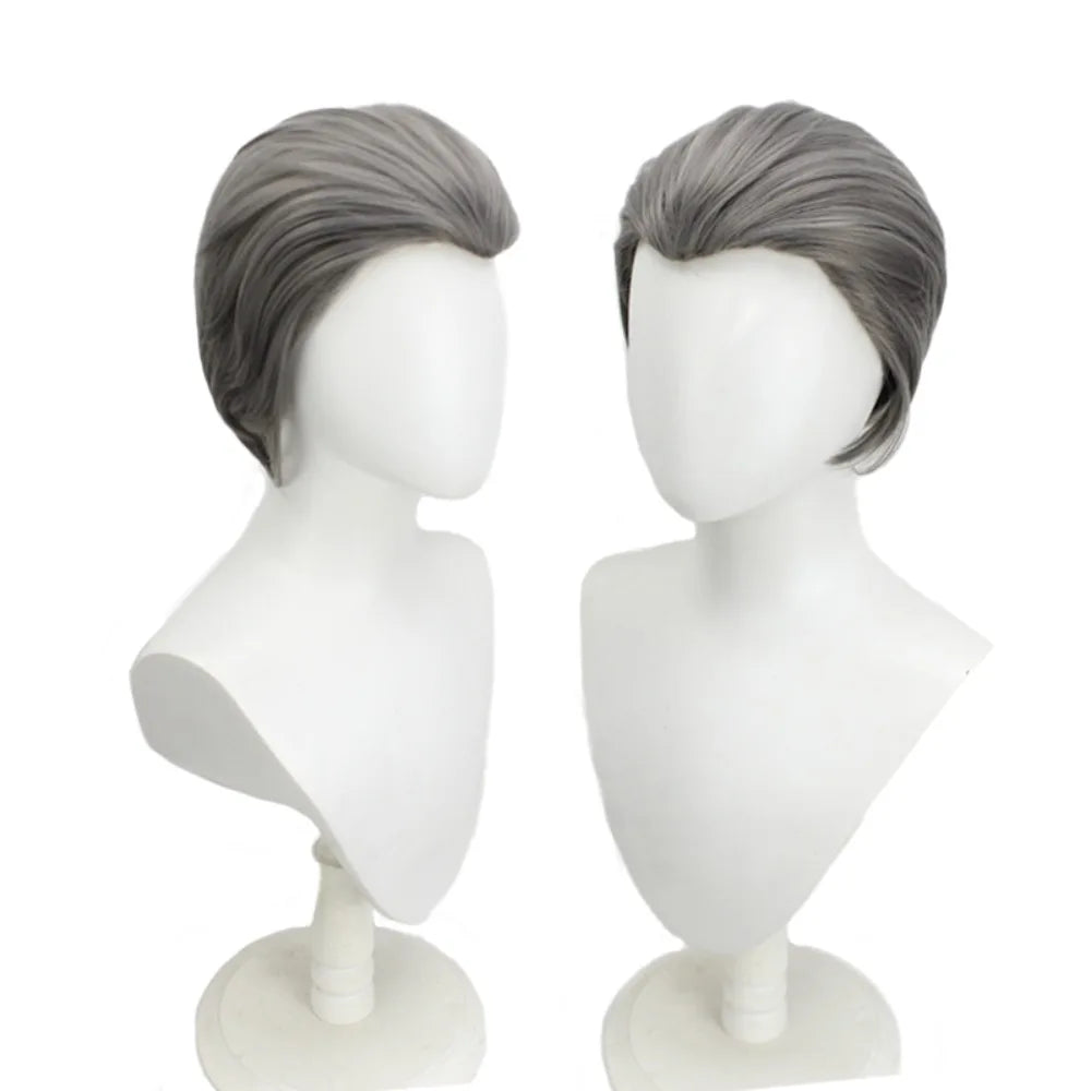 Perruque de cosplay de Koichi Hirose (JoJo's Bizarre Adventure), cheveux gris foncé 