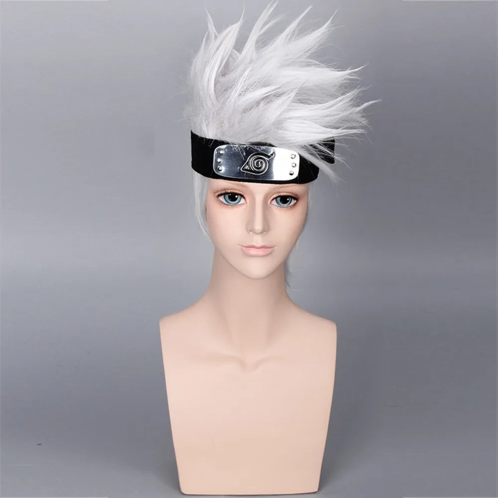 Naruto Hatake Kakashi Cosplay Wig Spiky Updo Silver Hair with Headband