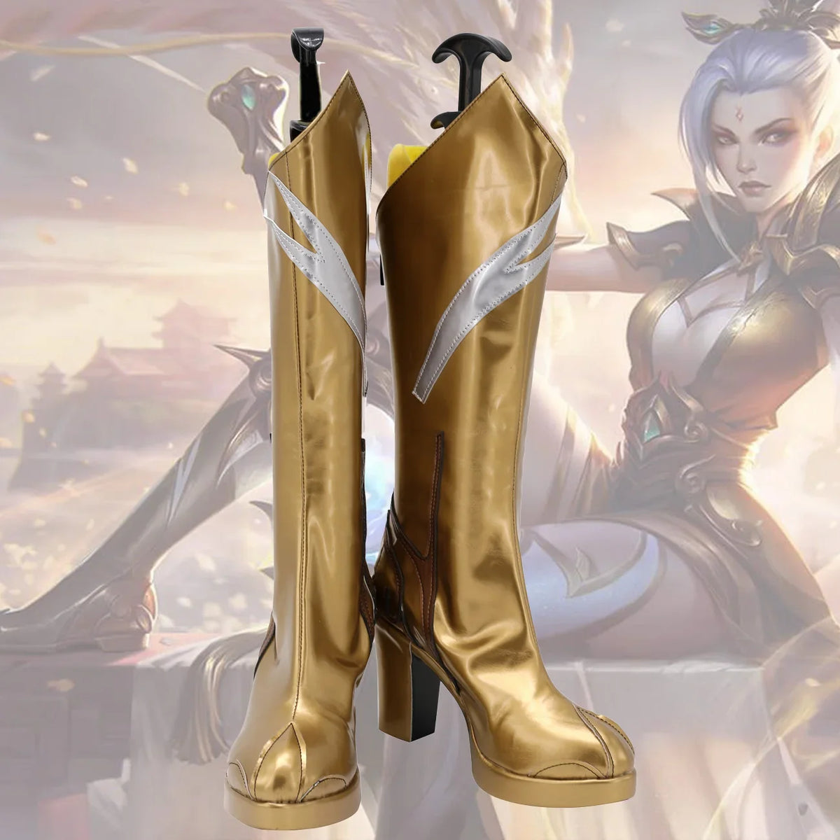 LOL Riven Prestige Valiant Sword Cosplay Shoes High Heel Gold Shoes