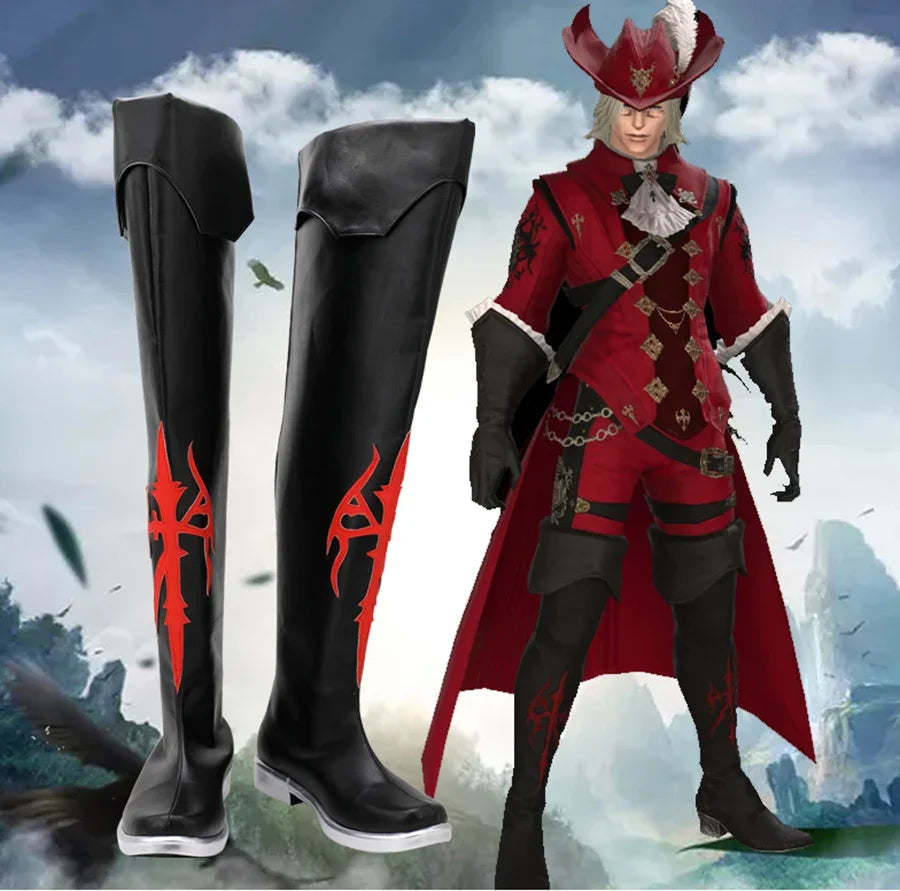 Final Fantasy 14 Red Mage Cosplay Boots Black Shoes