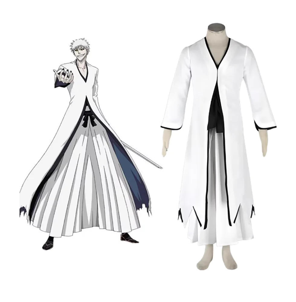 Bleach Ichigo Kurosaki Zangetsu Hollowfication Bankai Outfit Cosplay Costume With Wig Sandals