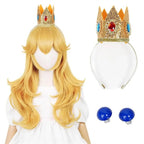 The Super Mario Bros Princess Peach Cosplay Wig Layered Wavy Long Hair with Crown