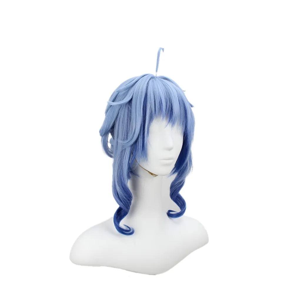 Perruque de cosplay Ganyu de Genshin Impact, festival Haideng, fleurs de prunier, cheveux dégradés bleu et noir 