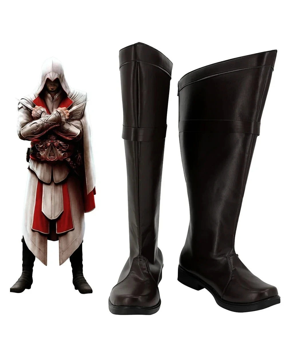 Assassin's Creed Brotherhood Ezio Auditore Cosplay Boots Black Shoes Custom Made