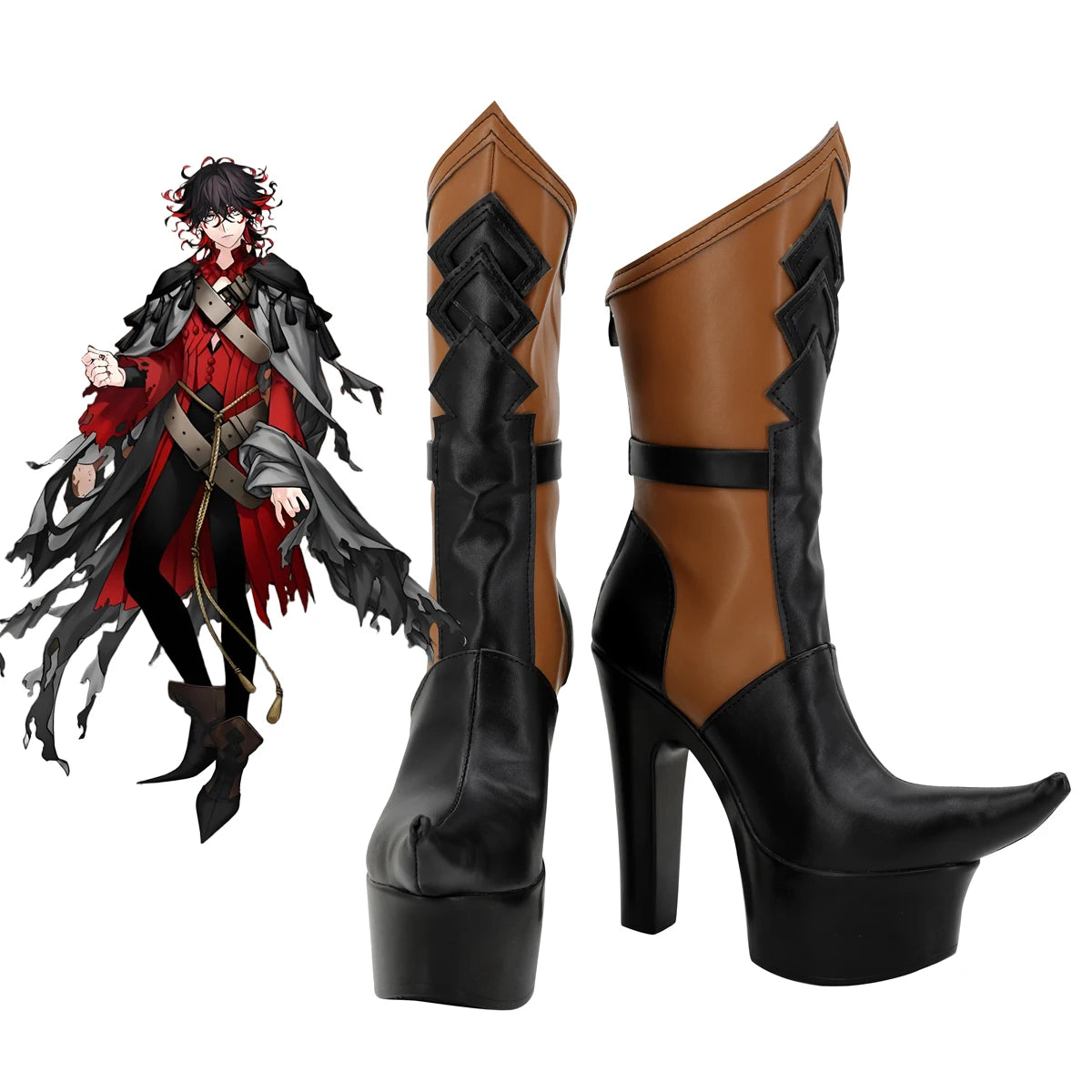 FGO Dante Cosplay Shoes High Heel Brown Boots
