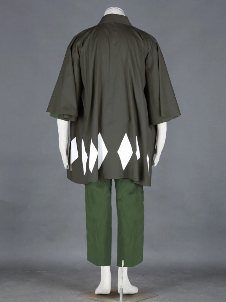 Costume de cosplay complet d'Urahara Kisuke (Bleach) : chapeau, sandales geta, kimono et perruque. 