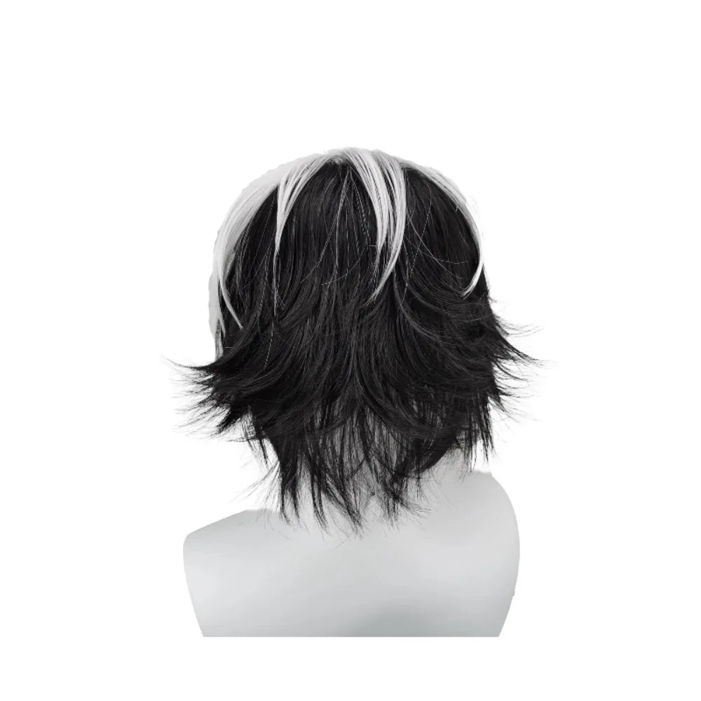 Perruque cosplay Fate Charlemagne en fibre résistante à la chaleur, cheveux noirs et blancs 