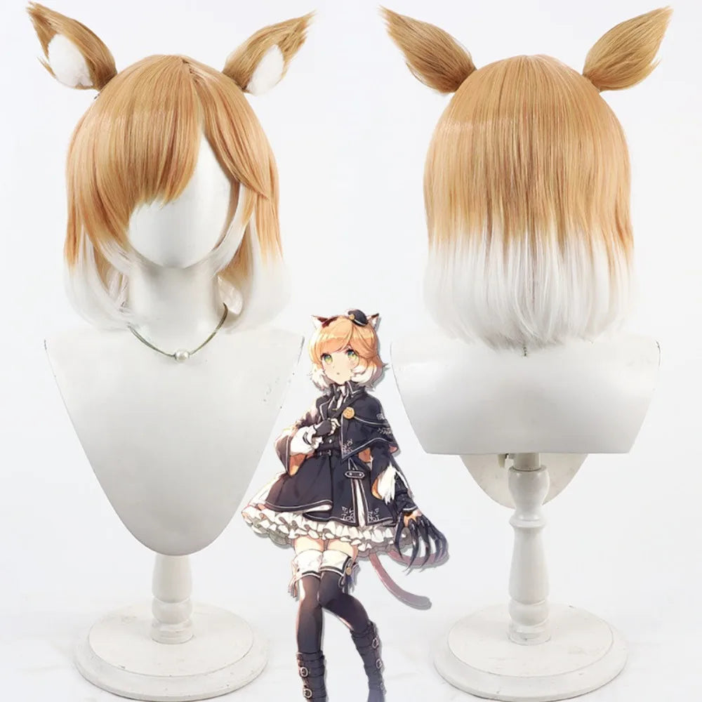 Arknights Mousse Cosplay Wig Gradient Hair with Detachable Ears