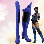 Mortal Kombat Kitana Cosplay Shoes Over Knee High Heel Blue Boots