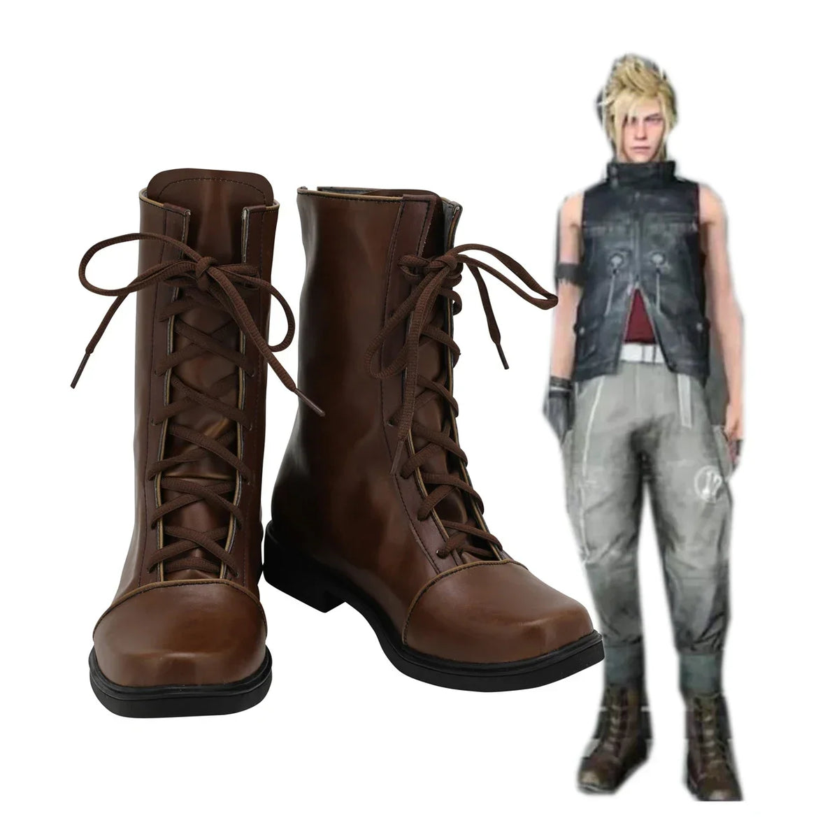 Final Fantasy XV Prompto Argentum Cosplay Shoes Brown Boots