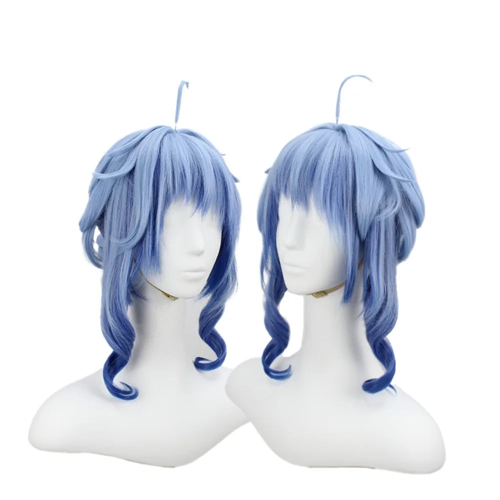 Perruque de cosplay Ganyu de Genshin Impact, festival Haideng, fleurs de prunier, cheveux dégradés bleu et noir 