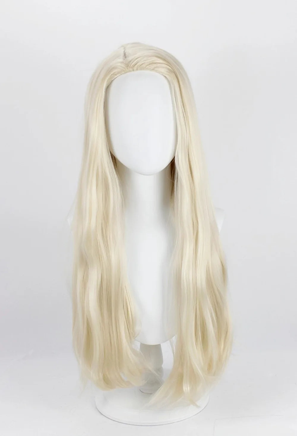 Perruque de cosplay Lucius Malfoy, blonde, longue et ondulée, beige 