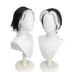 Perruque cosplay Husk de Hazbin Hotel, cheveux noirs et blancs à pointes relevées 
