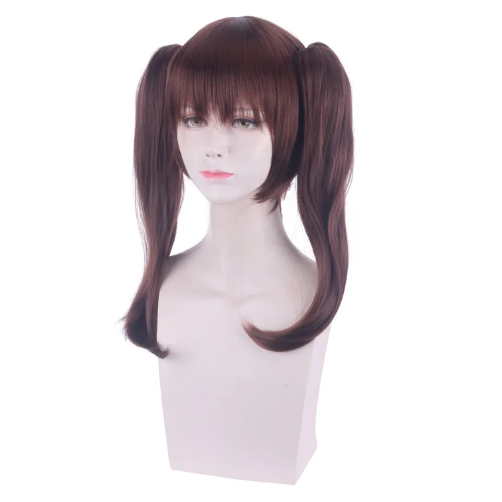 Perruque de cosplay Diane des Sept Péchés Capitaux avec double couettes à clips, cheveux longs bruns