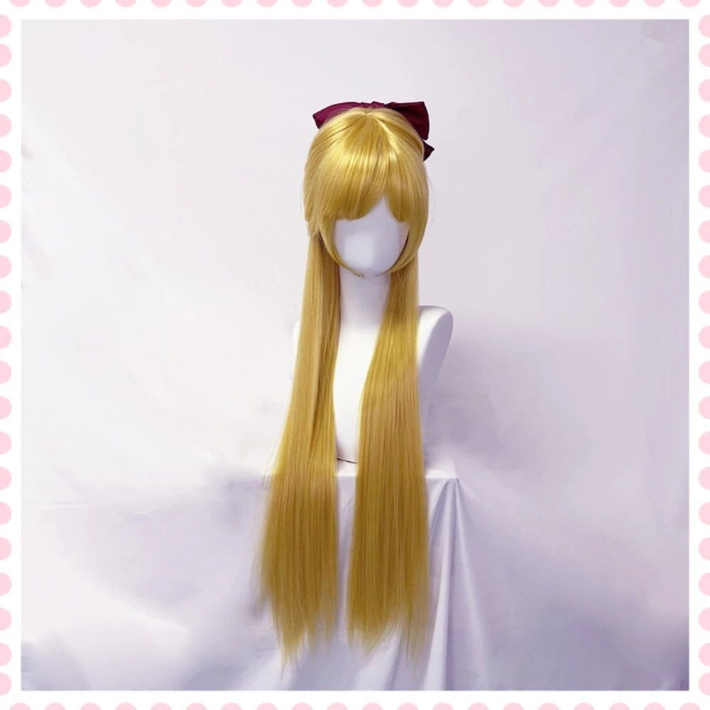 Perruque longue blonde lisse pour cosplay Sailor Moon Venus Minako Aino 