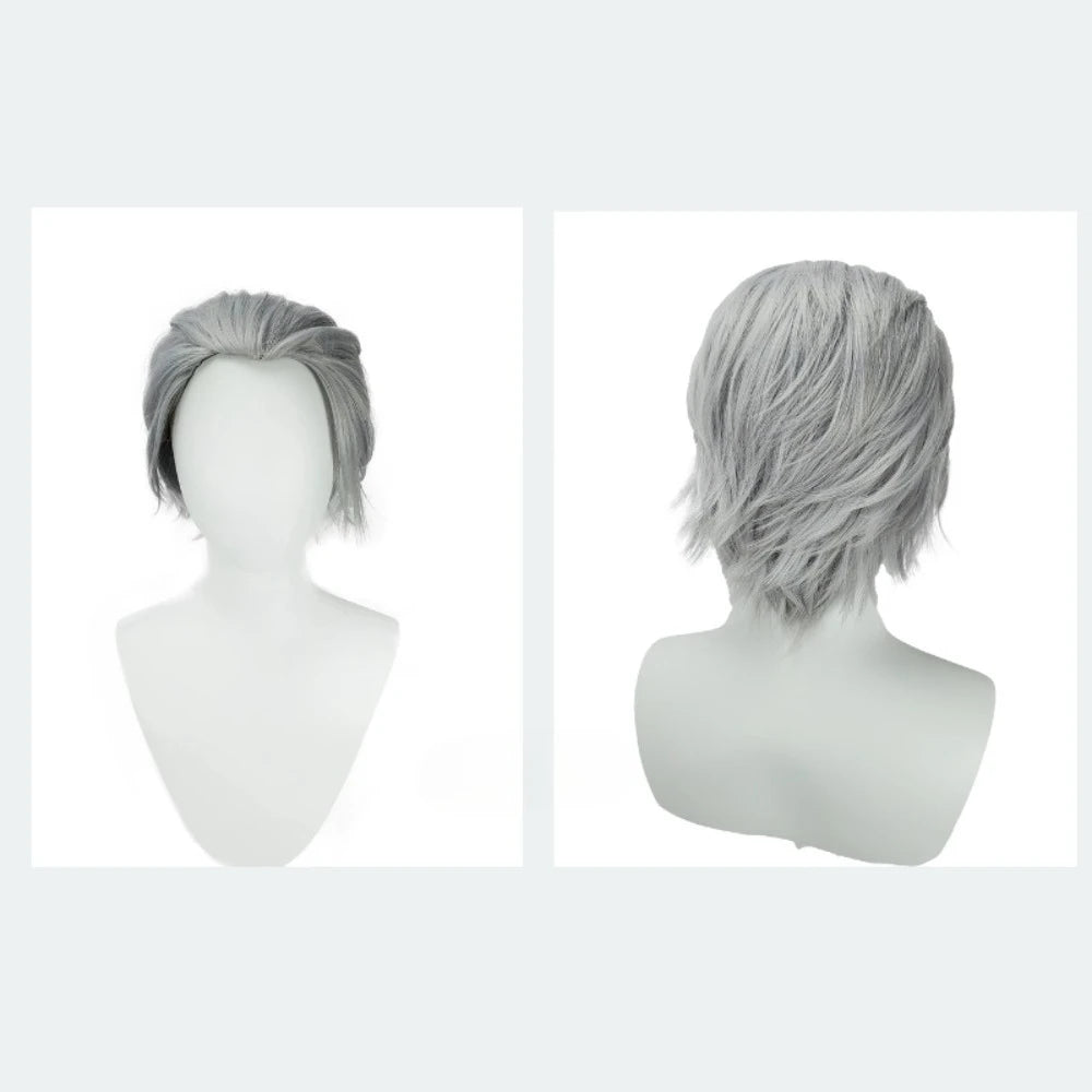 Perruque de cosplay Vergil de Devil May Cry 5, cheveux courts argentés en pointes 