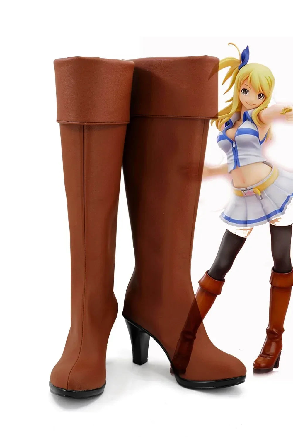 Custom Made Fairy Tail Lucy Heartfilia Cosplay Boots â€?Brown Knee-High Anime Shoes | MiDicosplay