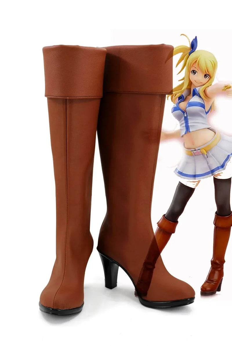 Fariy Tail Lucy Heartfilia Cosplay Boots Brown Shoes