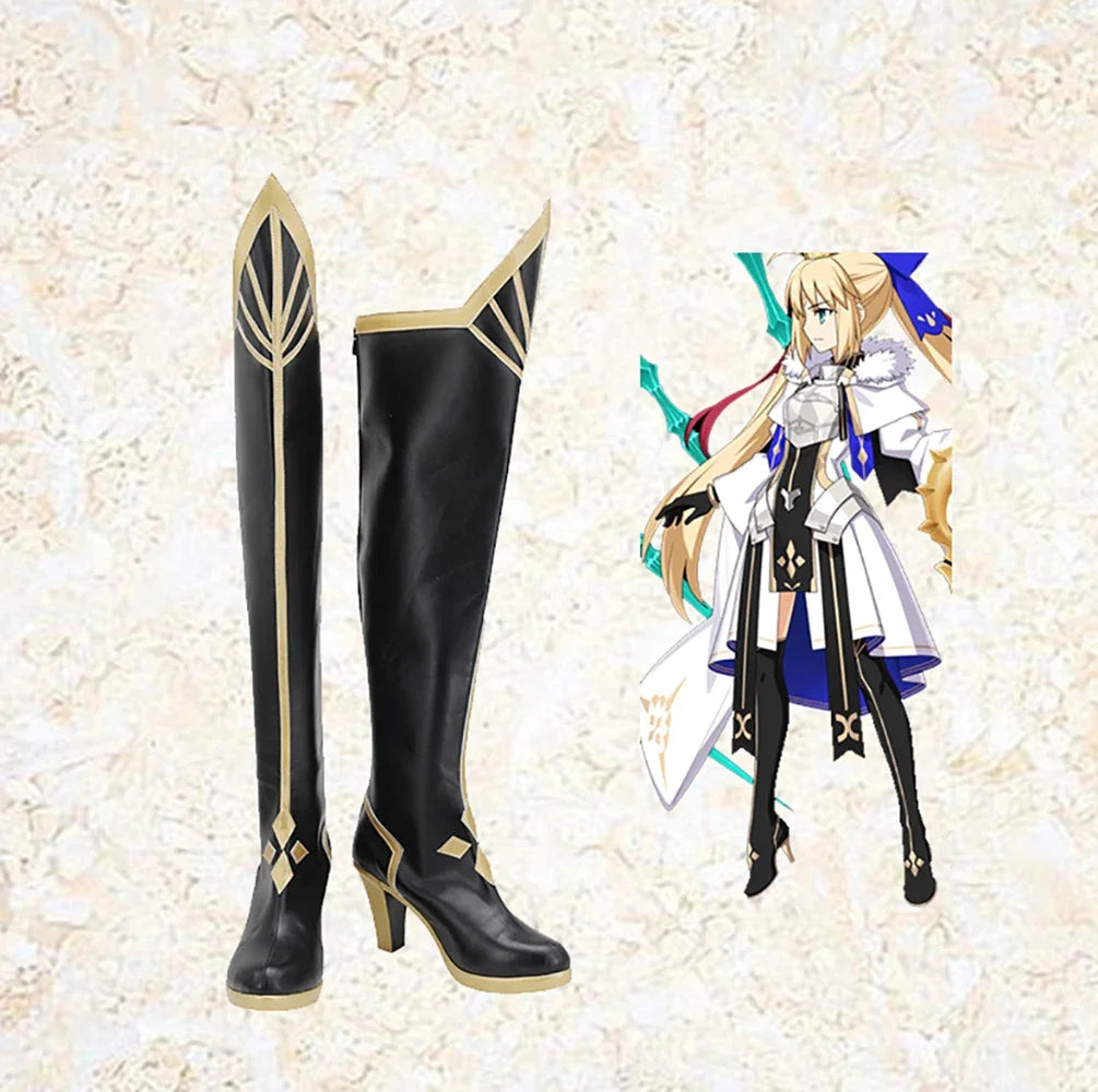 FGO Altria Pendragon Cosplay Boots Black Over Knee High Heel Custom Shoes