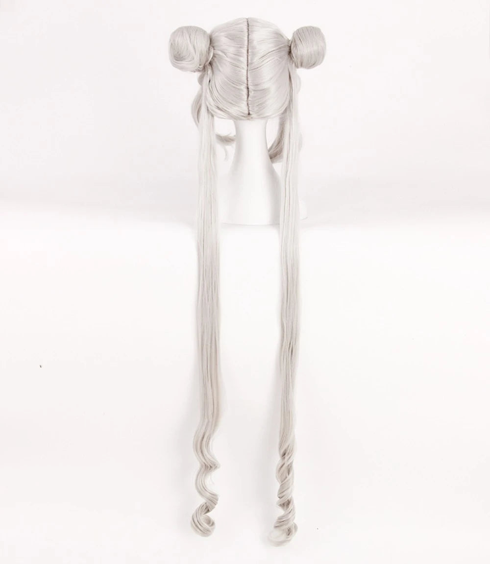 Perruque de cosplay Sailor Moon Usagi Tsukino argentée 