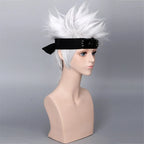 Naruto Hatake Kakashi Cosplay Wig Spiky Updo Silver Hair with Headband