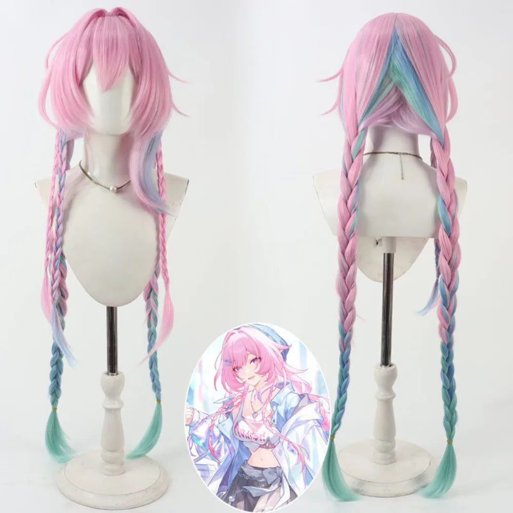 Honkai Star Rail Cyrene Cosplay Wig Multicolor Gradient 100cm Twin Braids Synthetic Hair