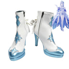 Ice Queen Anastasya cosplay boots, white and blue heeled ankle boots with side zipper