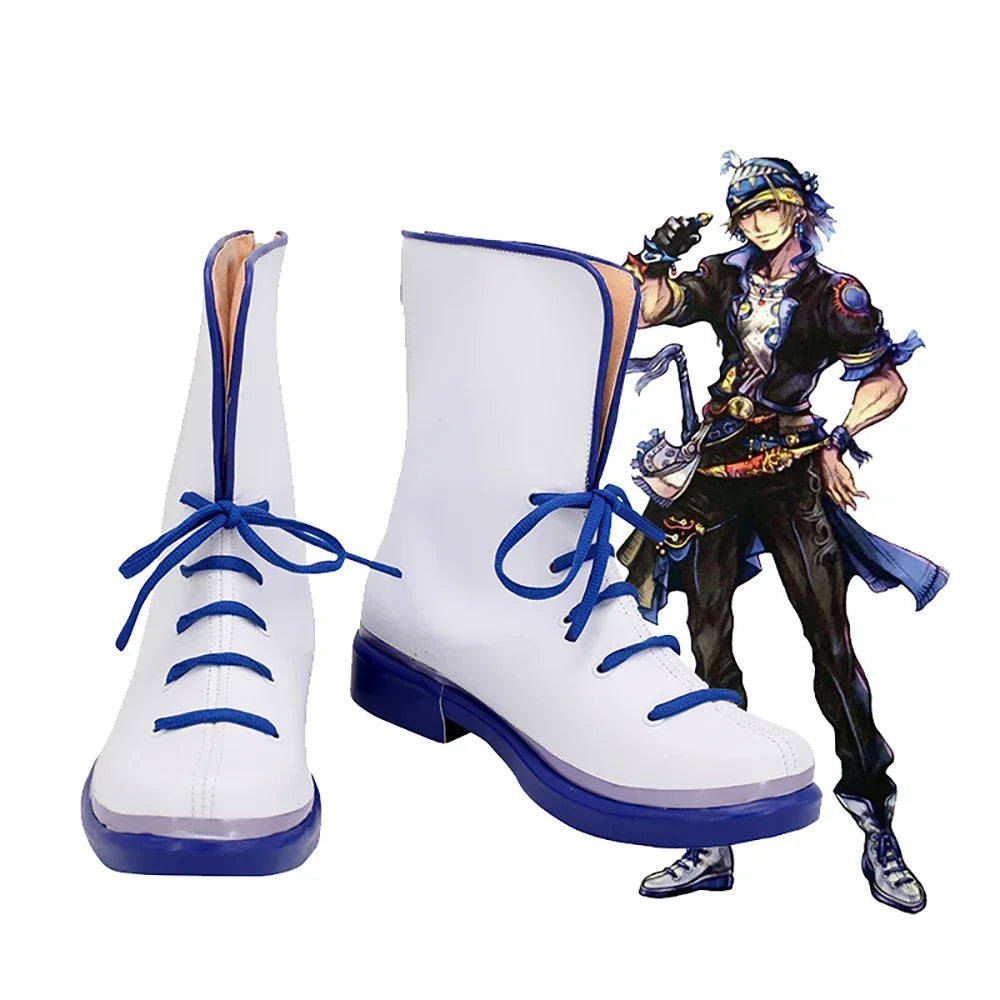 Final Fantasy NT Dissidia Locke Cole Cosplay Boots White Shoes