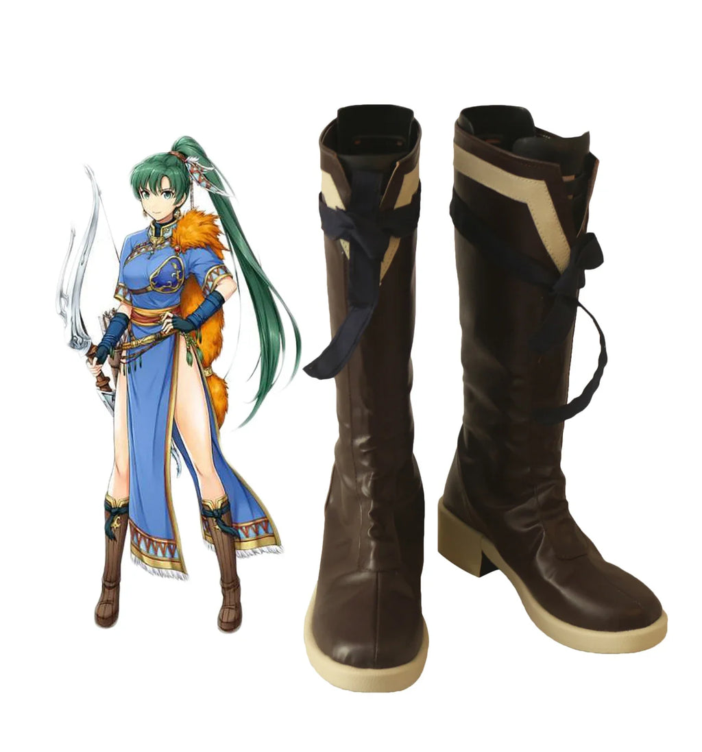 Fire Emblem Blazing Sword Lyn Cosplay Boots Brown Shoes Custom Made