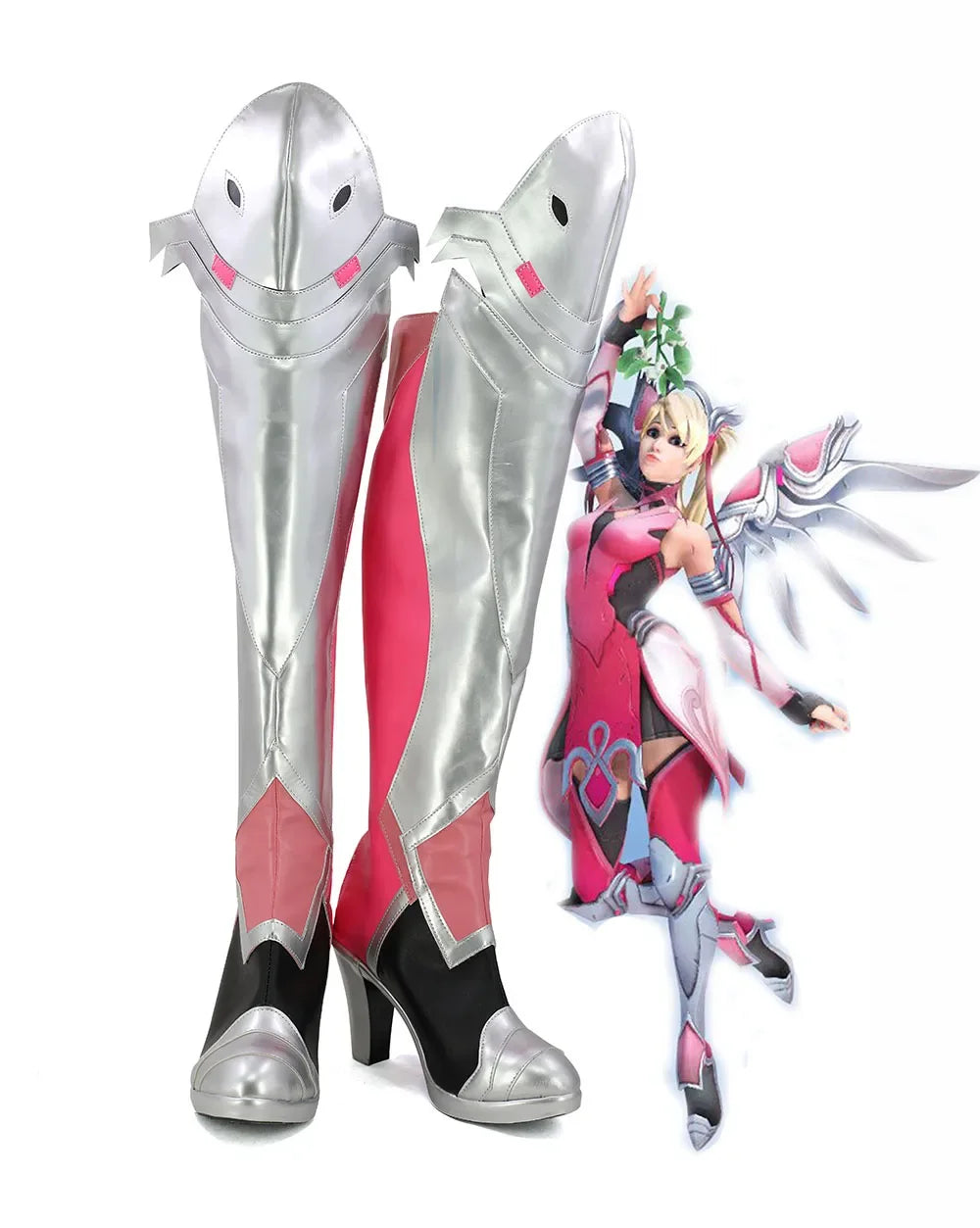 Overwatch OW Mercy Angela Ziegler Cosplay Boots Pink Skin Shoes Custom Made