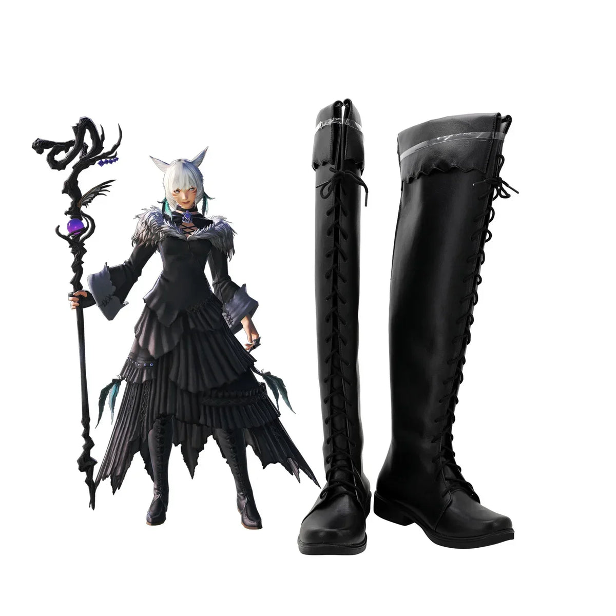 Final Fantasy XIV Y'shtola Cosplay Boots Custom Made Black Shoes